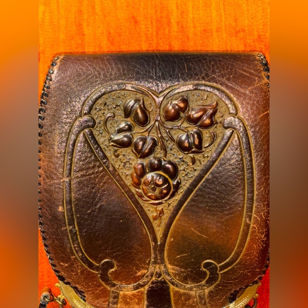 VTG Justin Leather Co Purse Art Nouveau Hand Tooled Leather Turnloc Clasp 1921​​ - Picture 12 of 14
